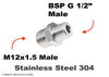 M12x1.5 Male to BSP G 1/2 inch Male Stainless Sensor Adaptor Fittings Conversion
