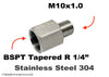 BSPT Tapered R 1/4 inch Female to M10x1.0 Male Stainless Sensor Adaptor Fittings