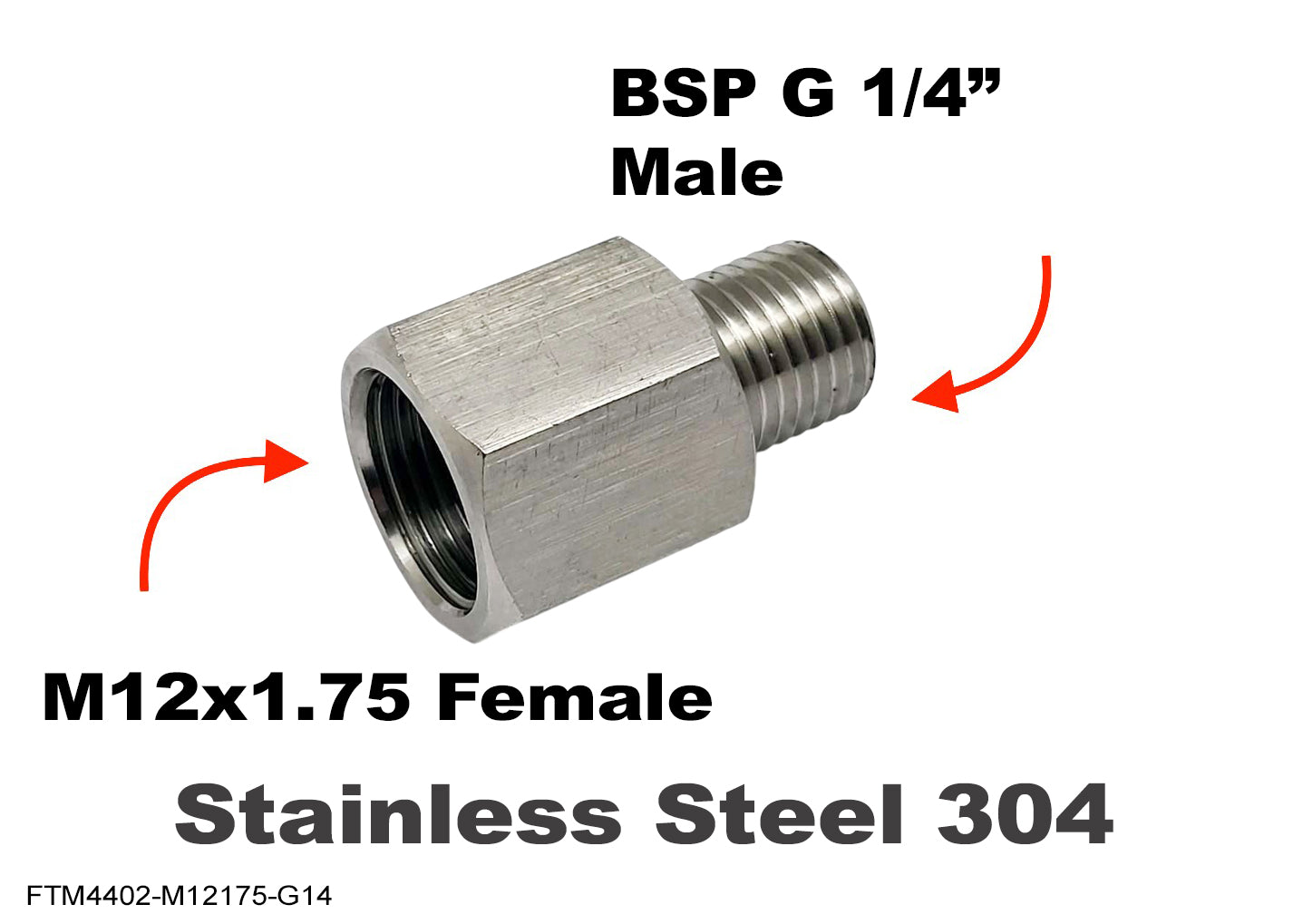 M12x1.75 FEMALE to BSP G 1/4 inch MALE Stainless Sensor Adaptor Fittings Conversion