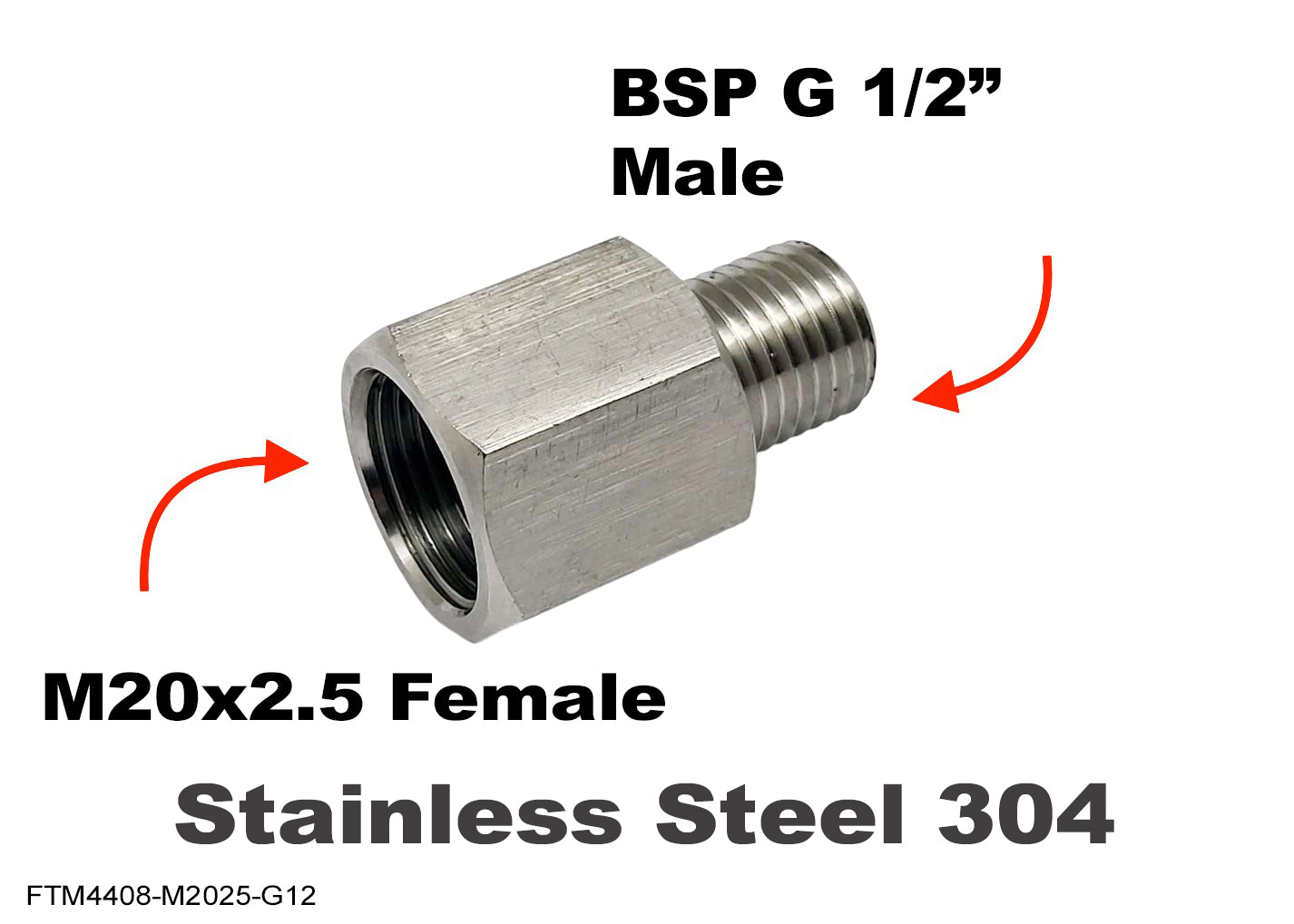M20x2.5 FEMALE to BSP G 1/2 inch MALE Stainless Sensor Adaptor Fittings Conversion