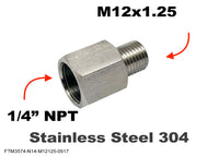 1/4 inch NPT Female to M12x1.25 Male Stainless Sensor Adaptor Fittings Conversion