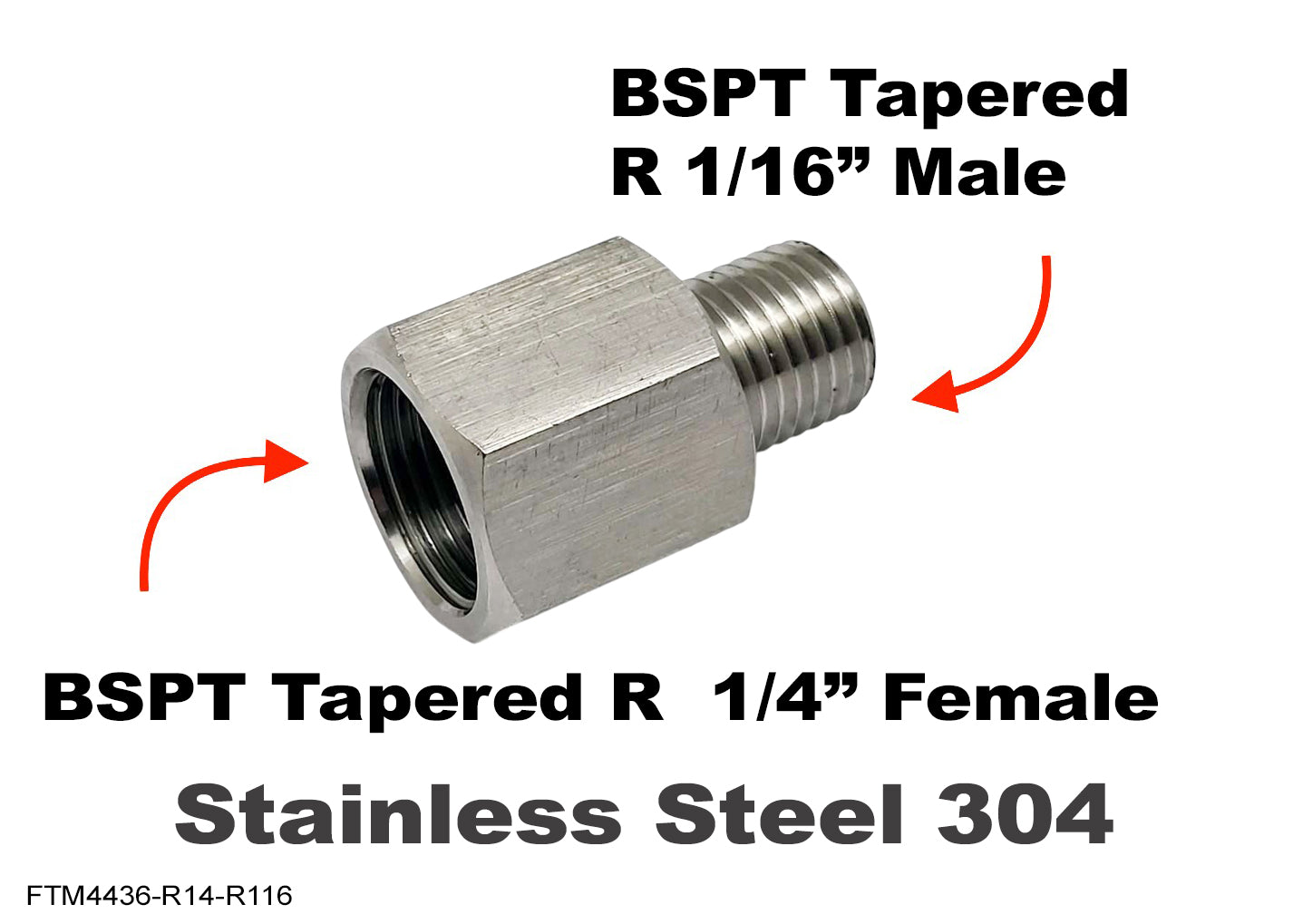 BSPT R 1/4 inch FEMALE to 1/16 inch MALE Stainless Sensor Adaptor Fittings Conversion