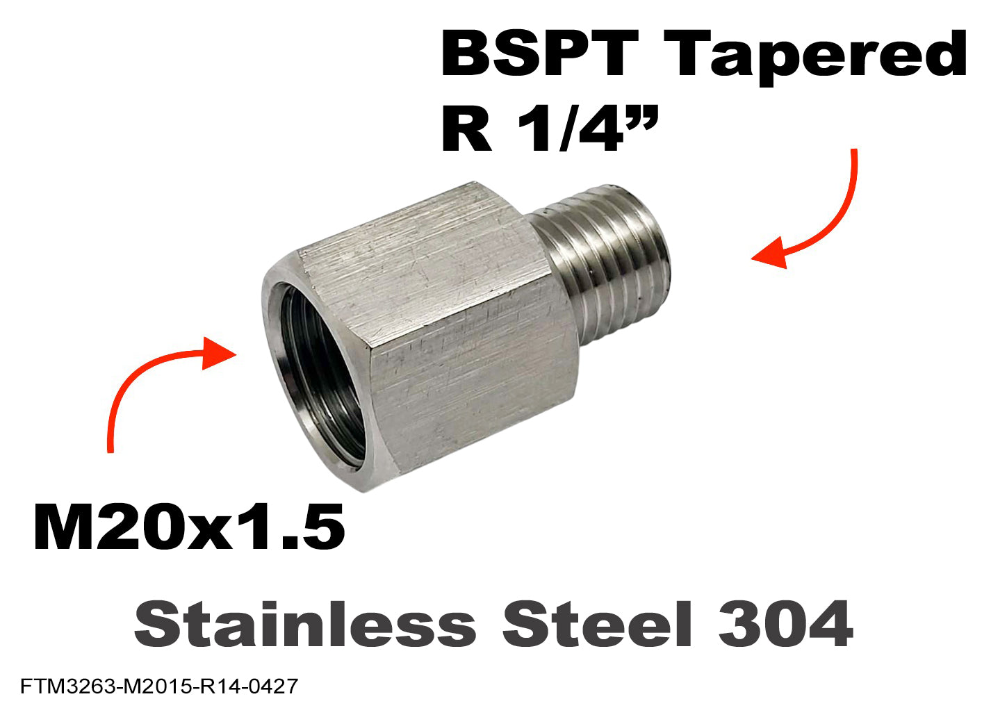 M20x1.5 Female to BSPT Tapered R 1/4 inch Male Stainless Sensor Adaptor Fittings