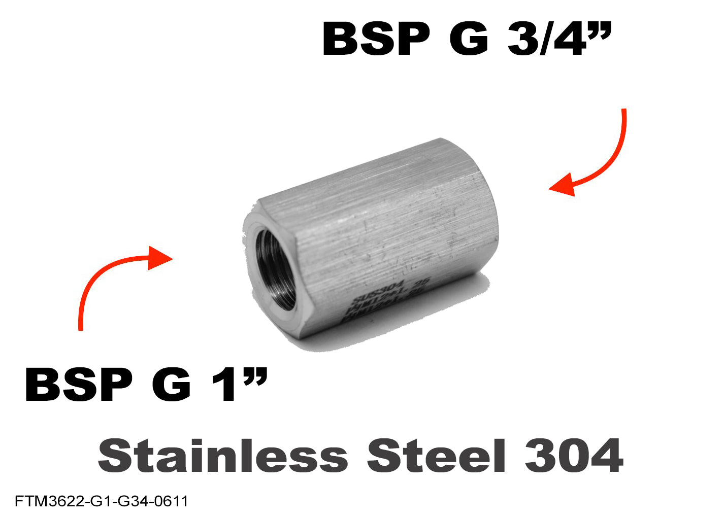 BSP G 1 inch Female to BSP G 3/4 inch Female Stainless Sensor Adaptor Fitting Conversion