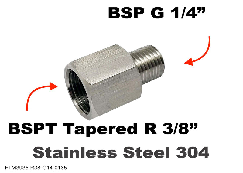 BSPT Tapered R 3/8 inch Female to BSP G 1/4 inch Male Stainless Sensor Adaptor Fittings