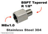 M8x1.0 Female to BSPT Tapered R 1/8 inch Male Stainless Sensor Adaptor Fittings