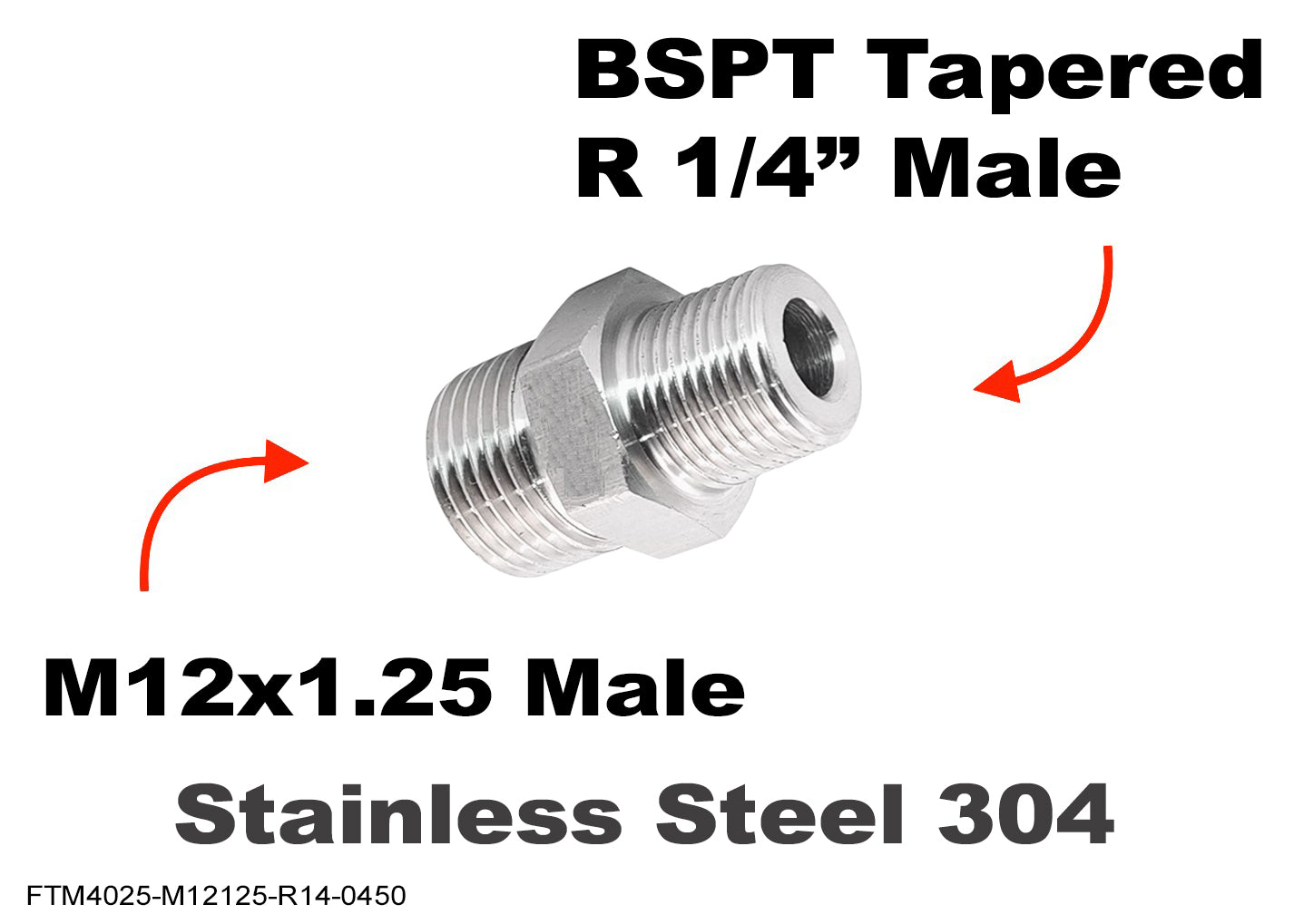 M12x1.25 Male to BSPT Tapered R 1/4 inch Stainless Sensor Adaptor Fitting Conversion