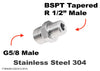 BSP G 5/8 inch Male to BSPT Tapered R 1/2 inch Male Stainless Sensor Adaptor Fittings