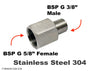 BSP G 5/8 inch FEMALE to BSP G 3/8 inch MALE Stainless Sensor Adaptor Fitting Conversion