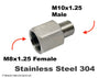 M8x1.25 Female to M10x1.25 Male Stainless Sensor Adaptor Fittings Conversion