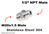 M20x1.5 Male to 1/2 inch NPT Male Stainless Sensor Adaptor Fittings Conversion