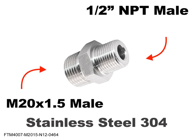 M20x1.5 Male to 1/2 inch NPT Male Stainless Sensor Adaptor Fittings Conversion