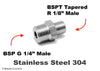 BSP G 1/4 inch Male to BSPT Tapered R 1/8 inch Male Stainless Sensor Adaptor Fittings