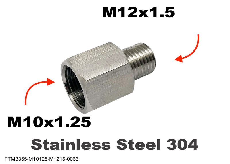 M10x1.25 Female to M12x1.5 Male Stainless Sensor Adaptor Fittings Conversion