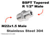 M22x1.5 to BSPT Tapered R 1/2 inch Male Stainless Sensor Adaptor Fittings Conversion