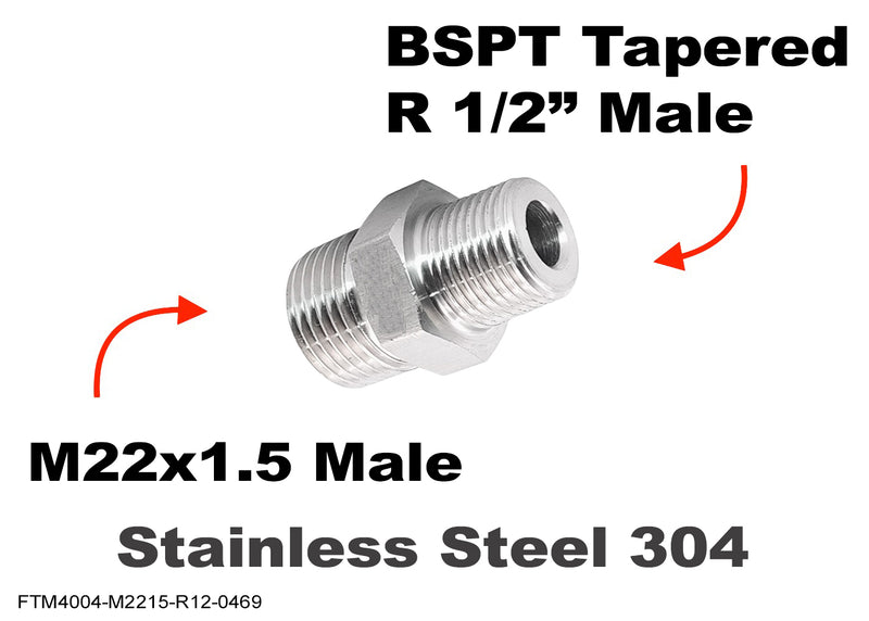 M22x1.5 to BSPT Tapered R 1/2 inch Male Stainless Sensor Adaptor Fittings Conversion