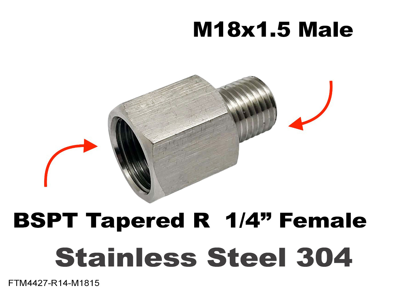 BSPT R  1/4 inch FEMALE to M18x1.5 MALE Stainless Sensor Adaptor Fittings Conversion