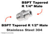 BSPT Tapered R 1/2 inch to BSPT Tapered R 1/4 inch Male Stainless Sensor Adaptor Fitting