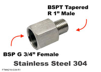 BSP G 3/4 inch Female to BSPT Tapered R 1 inch Male Stainless Sensor Adaptor Fittings