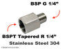 BSPT Tapered R 1/4 inch Female to BSP G 1/4 inch Male Stainless Sensor Adaptor Fittings