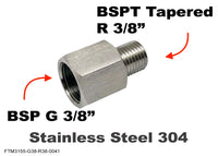 BSP G 3/8 inch Female to BSPT Tapered R 3/8 inch Male Stainless Sensor Adaptor Fittings