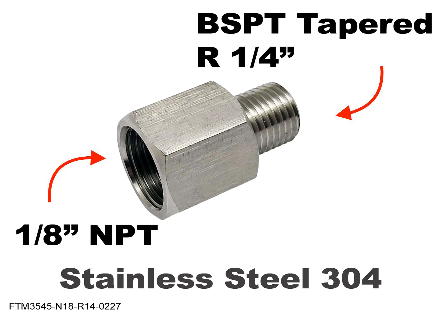 1/8 inch NPT Female to BSPT Tapered R 1/4 inch Male Stainless Sensor Adaptor Fittings