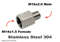 M14x1.5 Female to M16x2.0 Male Stainless Sensor Adaptor Fittings Conversion