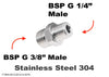 BSP G 3/8 inch Male to BSP G 1/4 inch Male Stainless Sensor Adaptor Fittings Conversion