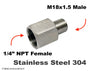 1/4 inch NPT Female to M18x1.5 Male Stainless Sensor Adaptor Fittings Conversion