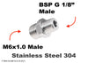 M6x1.0 Male to BSP G 1/8 inch Male Stainless Sensor Adaptor Fittings Conversion