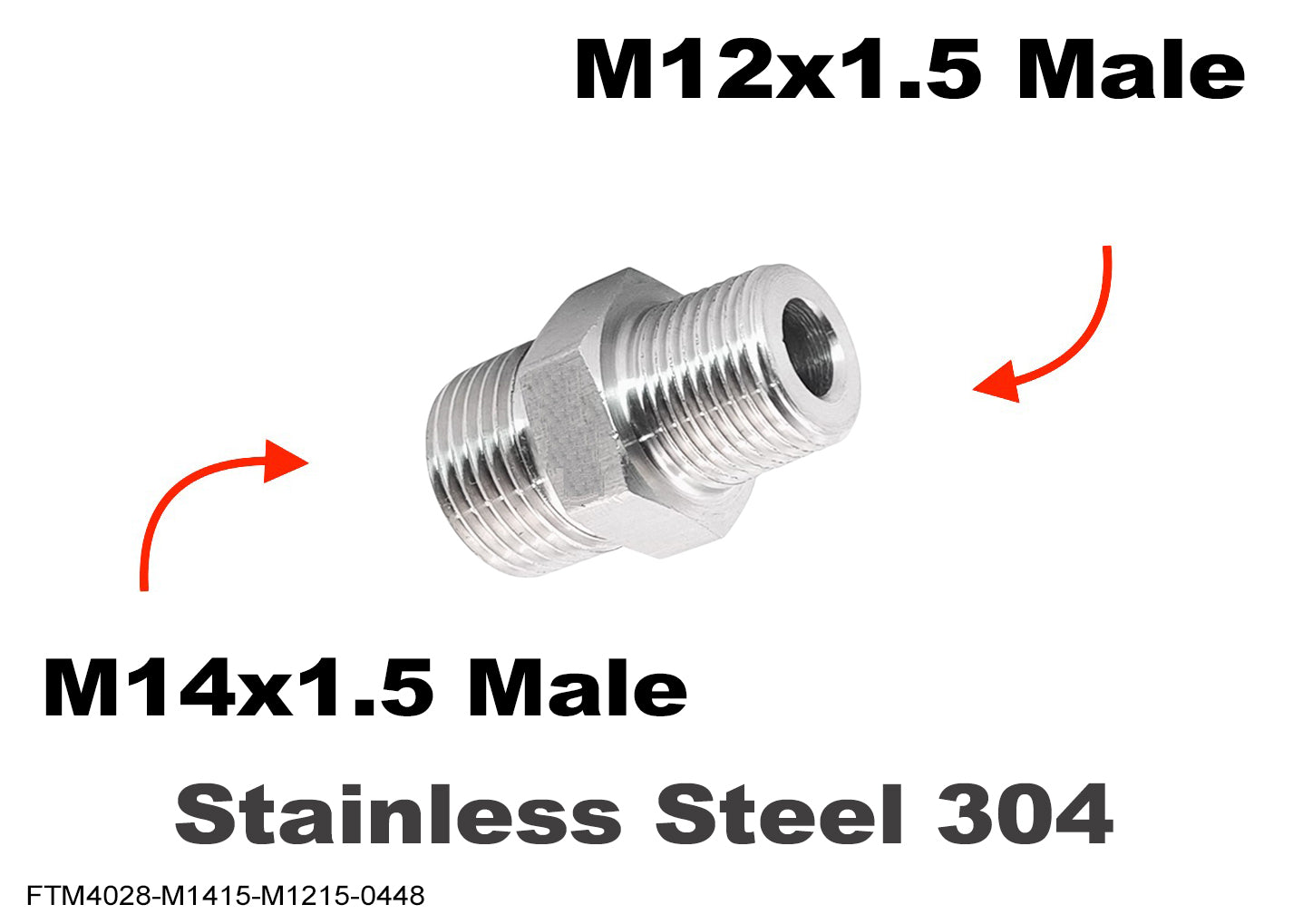 M14x1.5 Male to M12x1.5 Male Stainless Sensor Adaptor Fittings Conversion