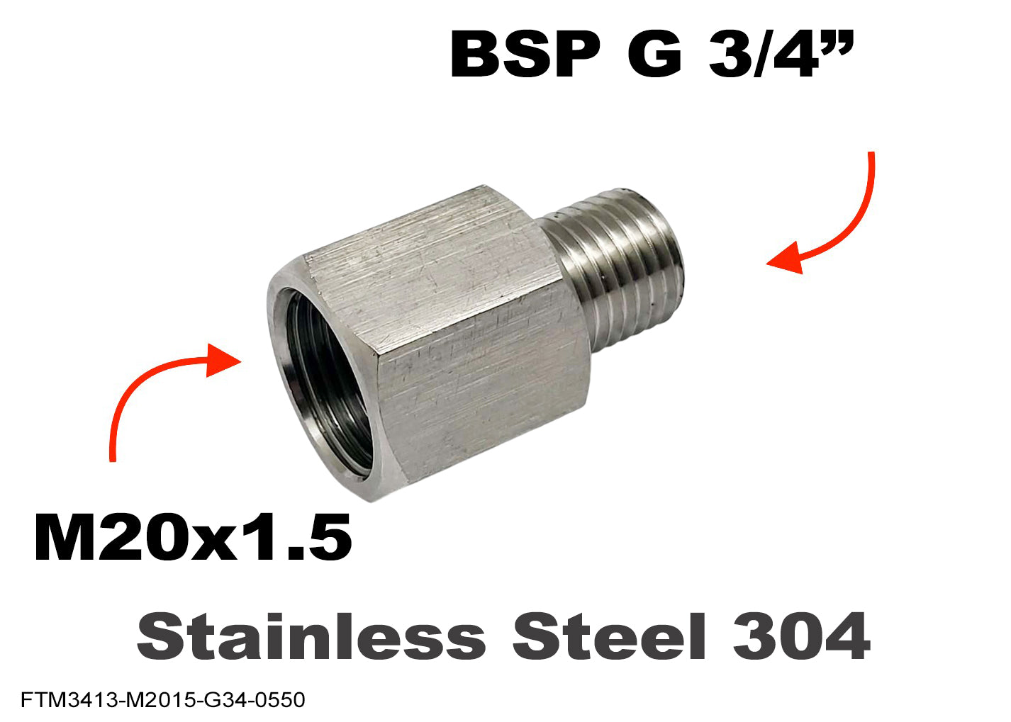 M20x1.5 Female to BSP G 3/4 inch Male Stainless Sensor Adaptor Fittings Conversion