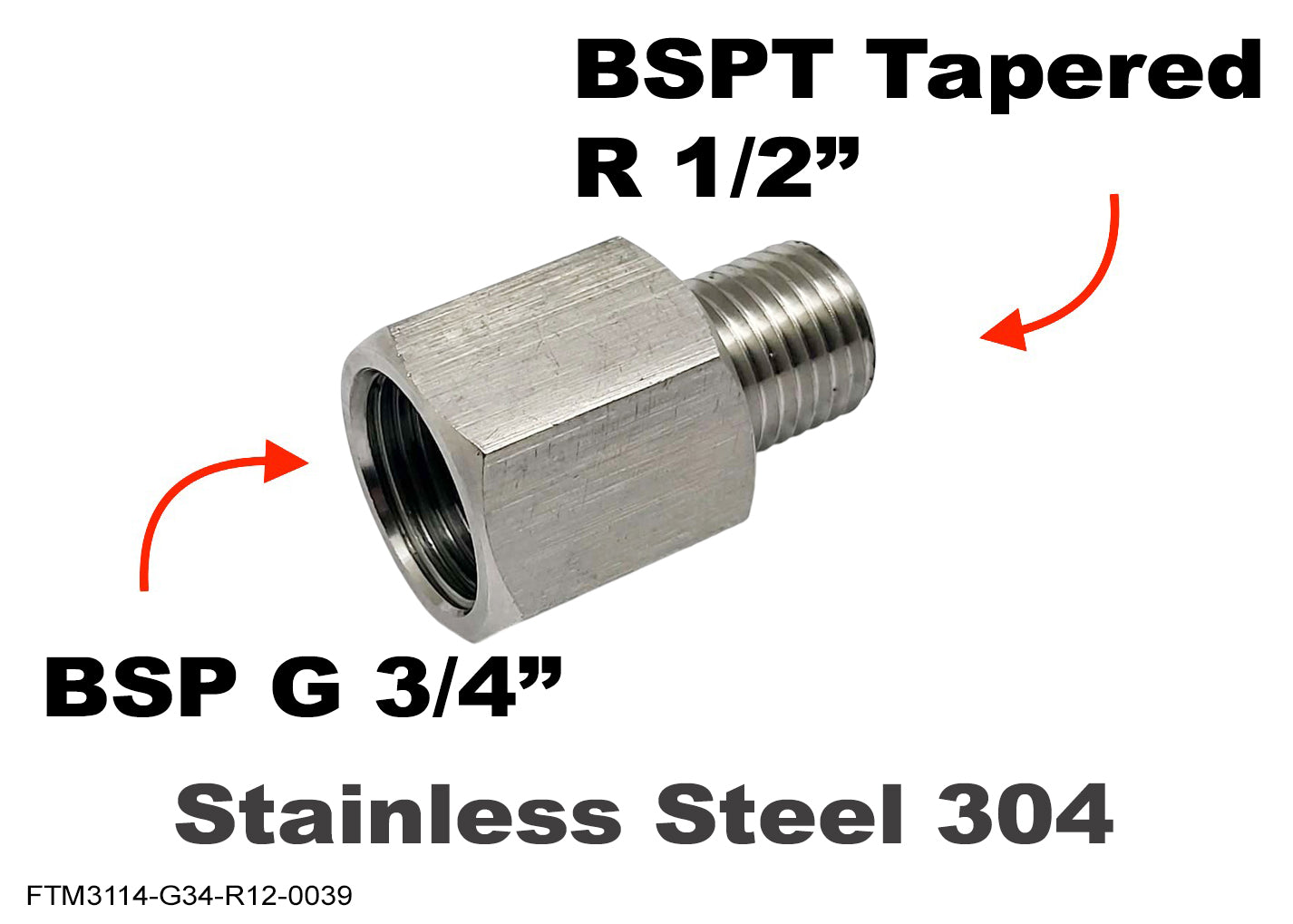 BSP G 3/4 inch Female to BSPT Tapered R 1/2 inch Male Stainless Sensor Adaptor Fittings
