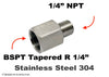 BSPT Tapered R 1/4 inch Female to 1/4 inch NPT Male Stainless Sensor Adaptor Fittings