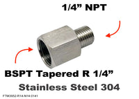 BSPT Tapered R 1/4 inch Female to 1/4 inch NPT Male Stainless Sensor Adaptor Fittings