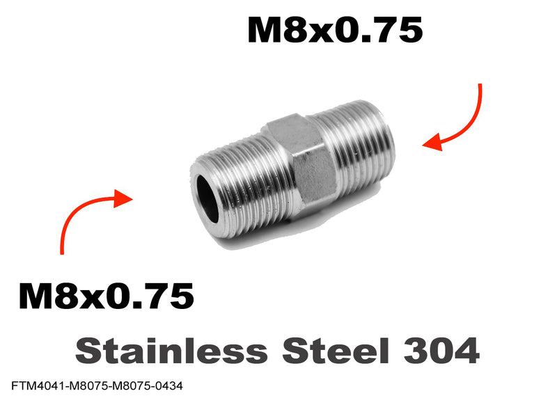 M8x0.75 Male to M8x0.75 Male Stainless Sensor Adaptor Fittings Conversion