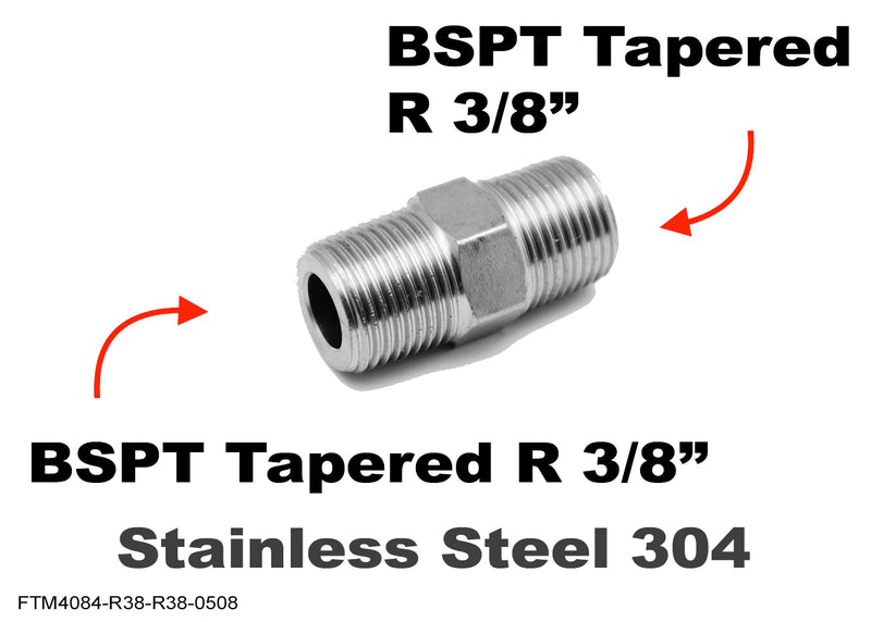 BSPT Tapered R 3/8 inch to BSPT Tapered R 3/8 inch Male Stainless Sensor Adaptor Fitting