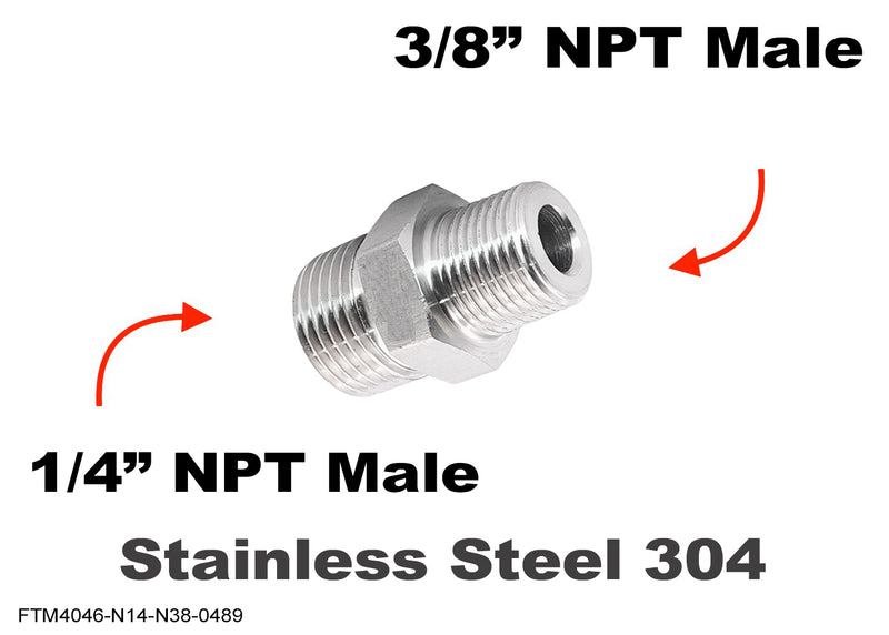 1/4 inch NPT Male to 3/8 inch NPT Male Stainless Sensor Adaptor Fittings Conversion
