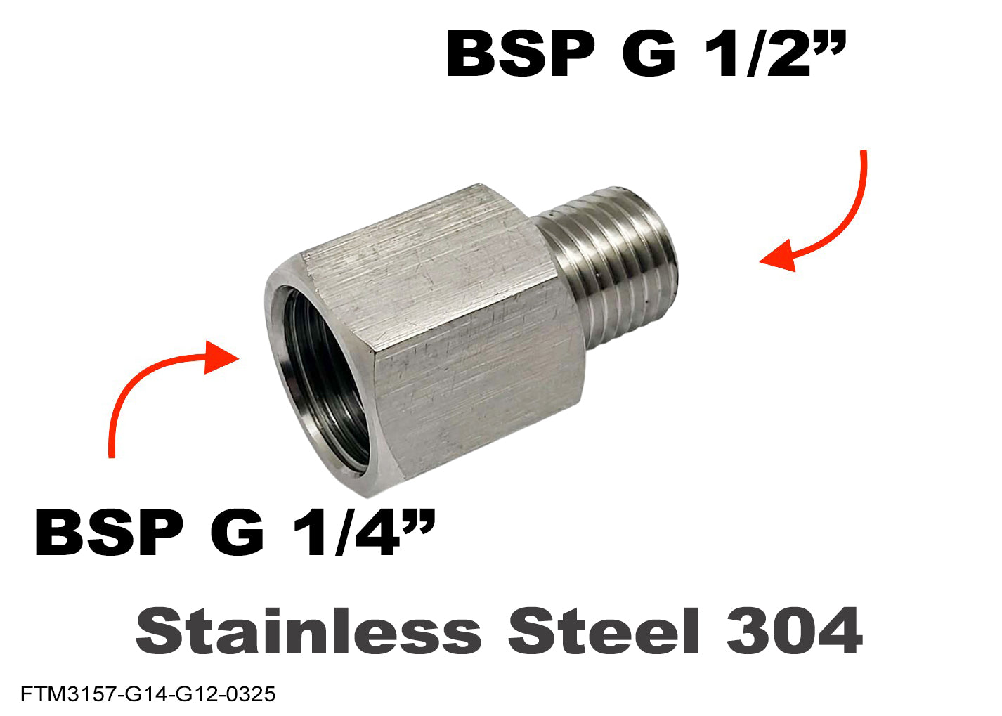 BSP G 1/4 inch Female to BSP G 1/2 inch Male Stainless Sensor Adaptor Fitting Conversion