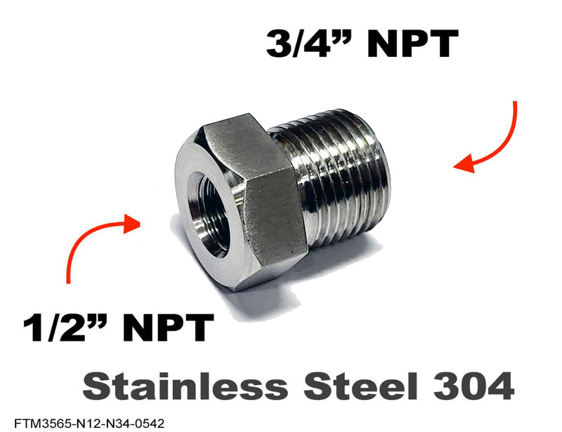 1/2 inch NPT Female to 3/4 inch NPT Male Stainless Sensor Adaptor Fittings Conversion