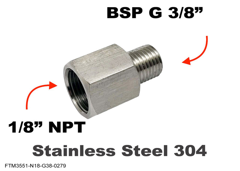 1/8 inch NPT Female to BSP G 3/8 inch Male Stainless Sensor Adaptor Fittings Conversion