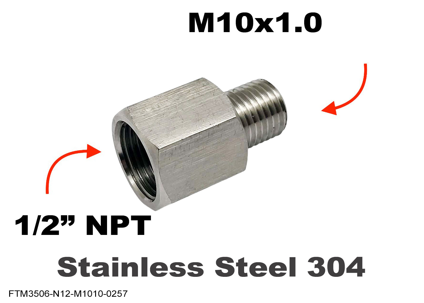 1/2 inch NPT Female to M10x1.0 Male Stainless Sensor Adaptor Fittings Conversion