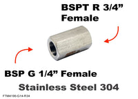 BSP G 1/4 inch FEMALE to BSPT Tapered R 3/4 inch FEMALE Stainless Sensor Adaptor Fitting