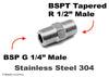 BSP G 1/4 inch MALE to BSPT Tapered R 1/2 inch MALE Stainless Sensor Adaptor Fittings
