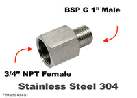 3/4 inch NPT Female to BSP G 1 inch Male Stainless Sensor Adaptor Fittings Conversion