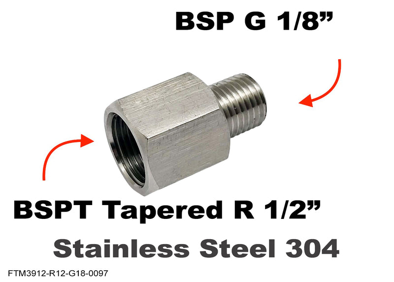 BSPT Tapered R 1/2 inch Female to BSP G 1/8 inch Male Stainless Sensor Adaptor Fittings