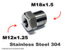 M12x1.25 Female to M18x1.5 Male Stainless Sensor Adaptor Fittings Conversion