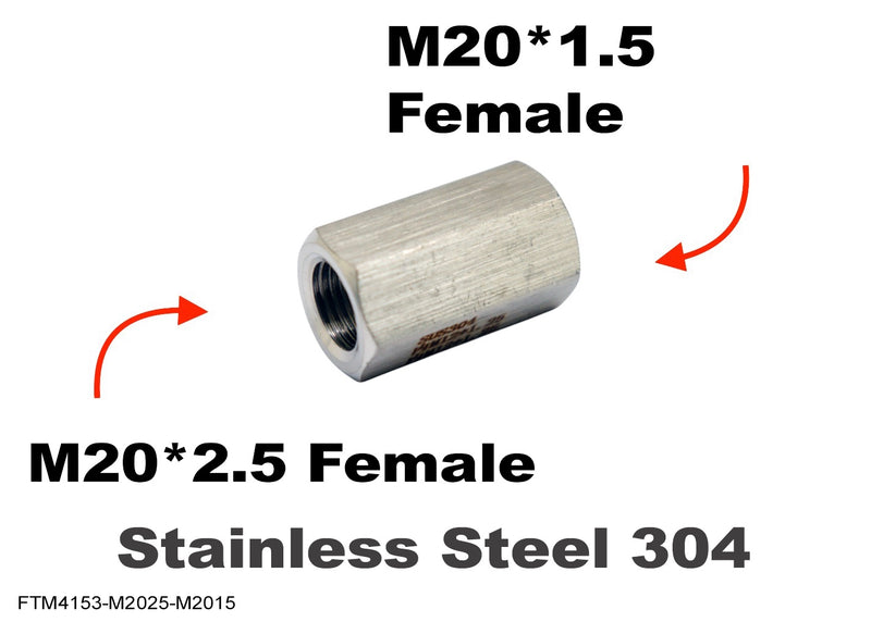 M20*2.5 FEMALE to M20*1.5 FEMALE Stainless Sensor Adaptor Fittings Conversion
