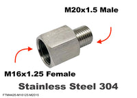 M16x1.25 FEMALE to M20x1.5 MALE Stainless Sensor Adaptor Fittings Conversion