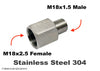 M18x2.5 FEMALE to M18x1.5 MALE Stainless Sensor Adaptor Fittings Conversion
